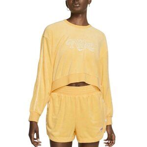 Nike Terry Sweatshirt Size Small Crewneck Cropped Pullover Yellow White Sporty